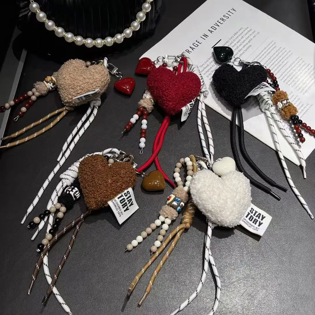 Trendy Fashion Plush Love Beaded Mobile Phone Lanyard High-value Niche Bag Anti-loss Pendant Car Keychain Ornament Chain Ins