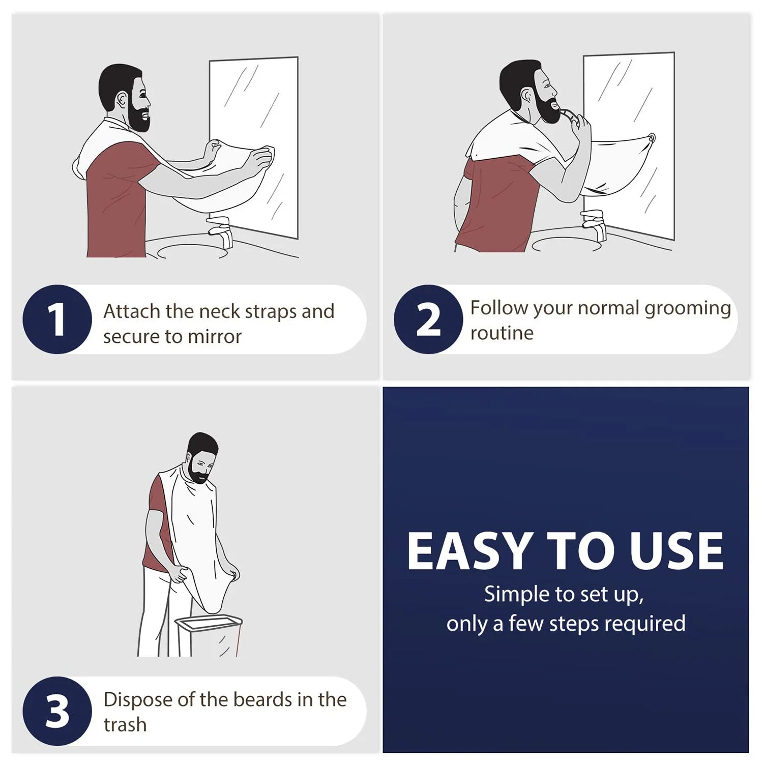 1pc Men Beard Shaving Apron Trimming Bib Creative Wall Mirror Suction Haircut Wrap Cape Home Salon Moustache Grooming Accessory