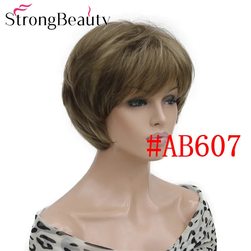 شعر مستعار StrongBeauty قصير ومستقيم من الألياف الصناعية الناعمة للسيدات متوفر بألوان عديدة