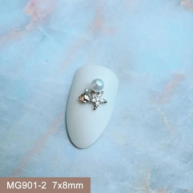 10pcs Summer Shell Starfish Cherry Zircon Crystals Metal Nails Jewelry Decorations Nail Art Accessories Charms Parts Supplies