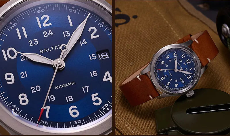 Baltany Military Field Watch S2049 Sapphire Calendar 24H Indicator Luxury Men's NH35 Auto Mechanical Homage Waterproof Watches