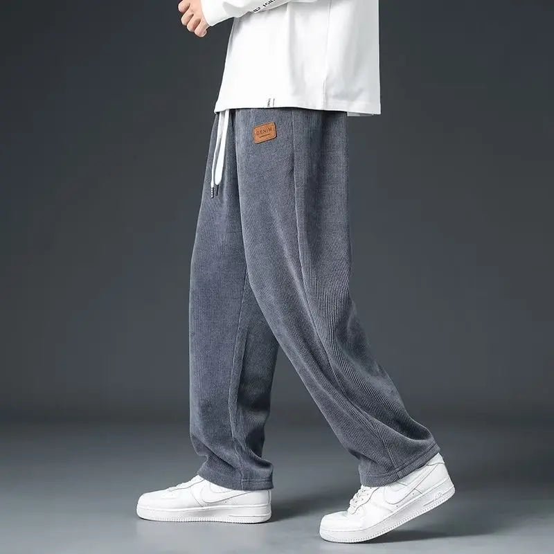 Corduroy Heavyweight Straight Leg Sweatpants Men's Trendy Brand Thick Sports Casual Pants Loose Hanging Work Pants