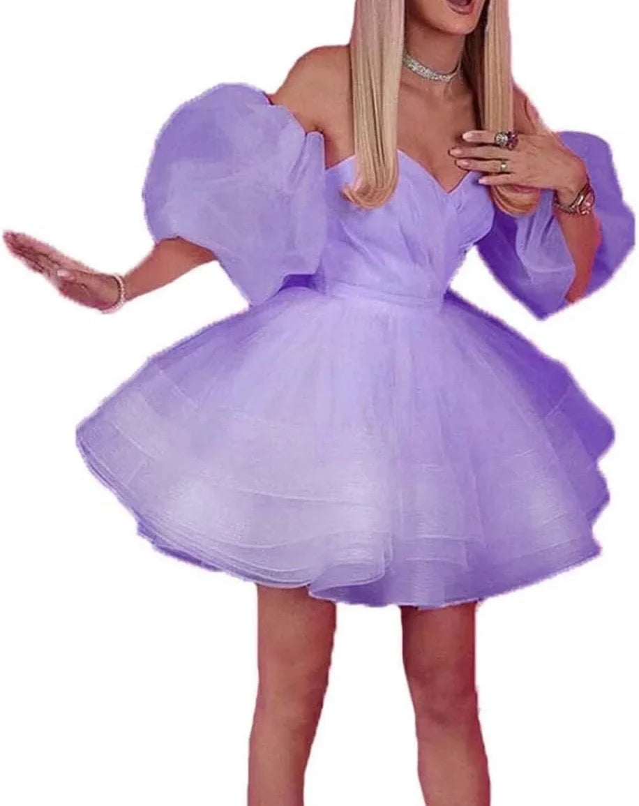Puffy Sleeve Homecoming Dresses Sweetheart Mini Ball Gown Short Prom Cocktail Sweet Summer Party Dress Vestido Noche customized