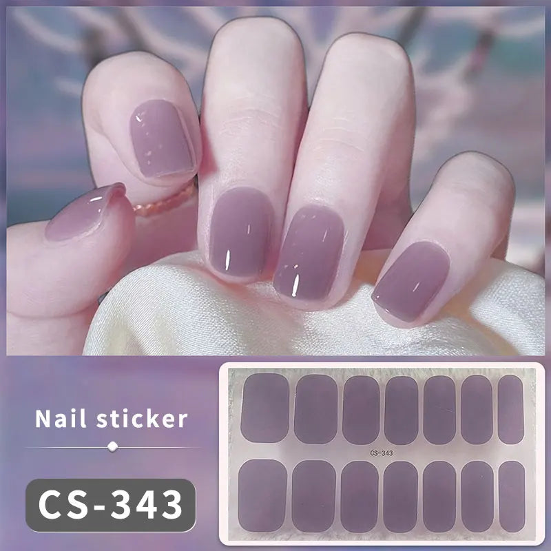 1pc DIY Baking-free Nail Stickers Long-Lasting Solid Color Fresh Flowers Christmas Autumn Nail Strips Patch Full Cover Decal