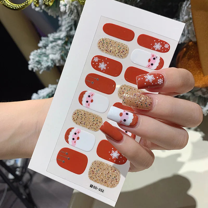 1pc DIY Baking-free Nail Stickers Long-Lasting Solid Color Fresh Flowers Christmas Autumn Nail Strips Patch Full Cover Decal