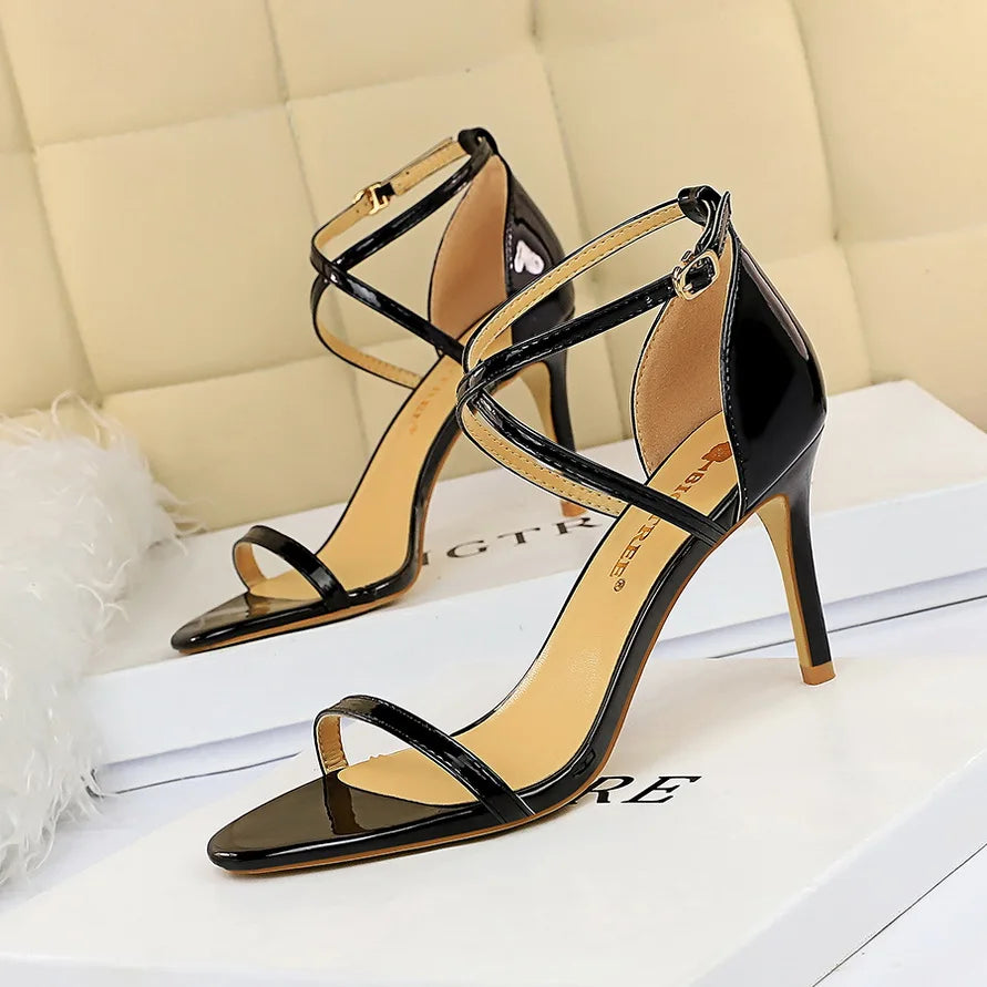 Women Fetish 8cm 11cm High Heels Summer Mid Low Heels Champagne Gold Sandals Roman Pumps Lady Gladiators Stiletto Stripper Shoes