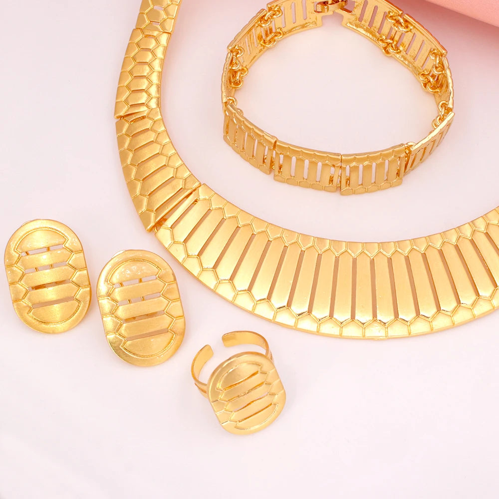 Dubai 18K Gold Plate Jewelry Set  Luxury High-end Necklace Earrings Bracelet And Ring Daily Wear Exquisite Accessory Gift