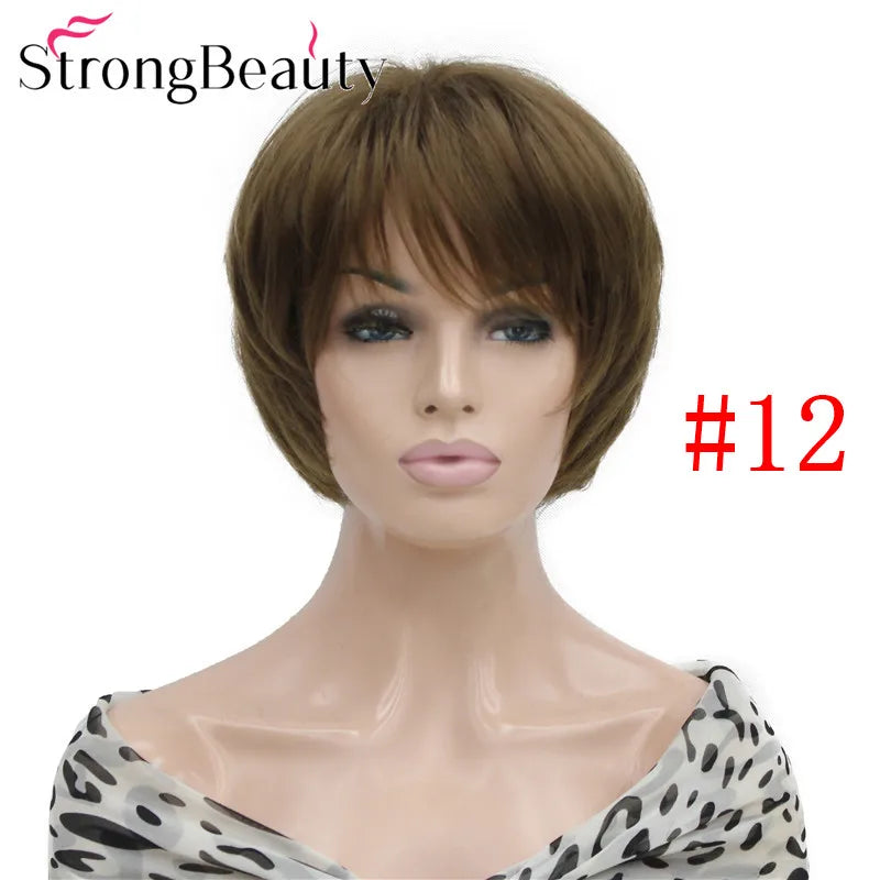 شعر مستعار StrongBeauty قصير ومستقيم من الألياف الصناعية الناعمة للسيدات متوفر بألوان عديدة