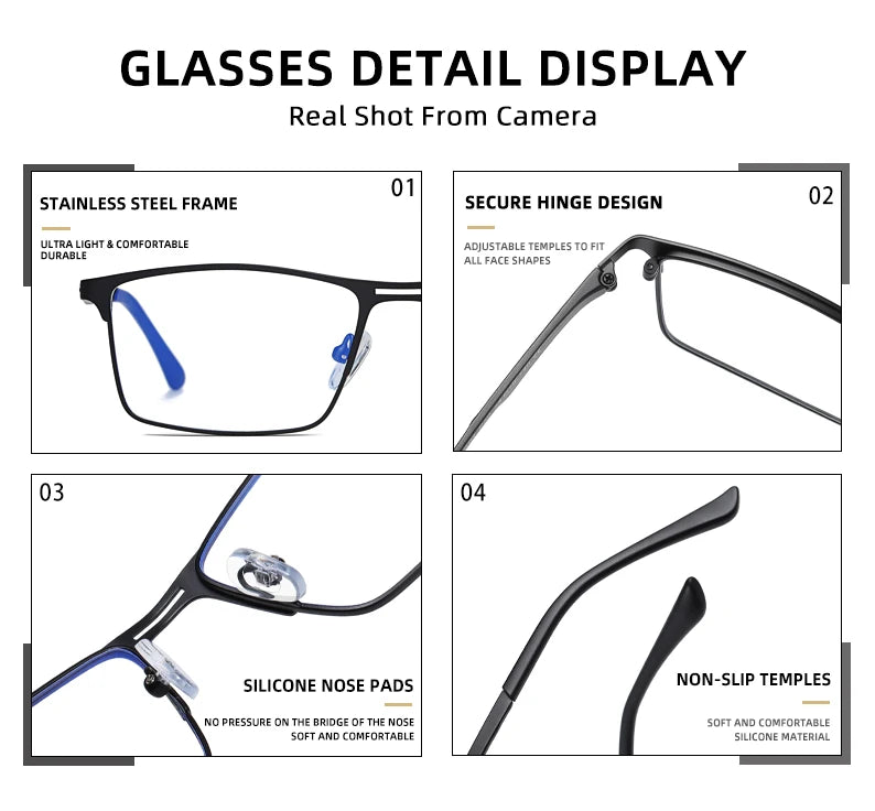 SZTZX Men Business Reading Glasses Anti Blue Light Myopia Prescription Eyeglasses Ultralight Photochromic Optical Sunglasses