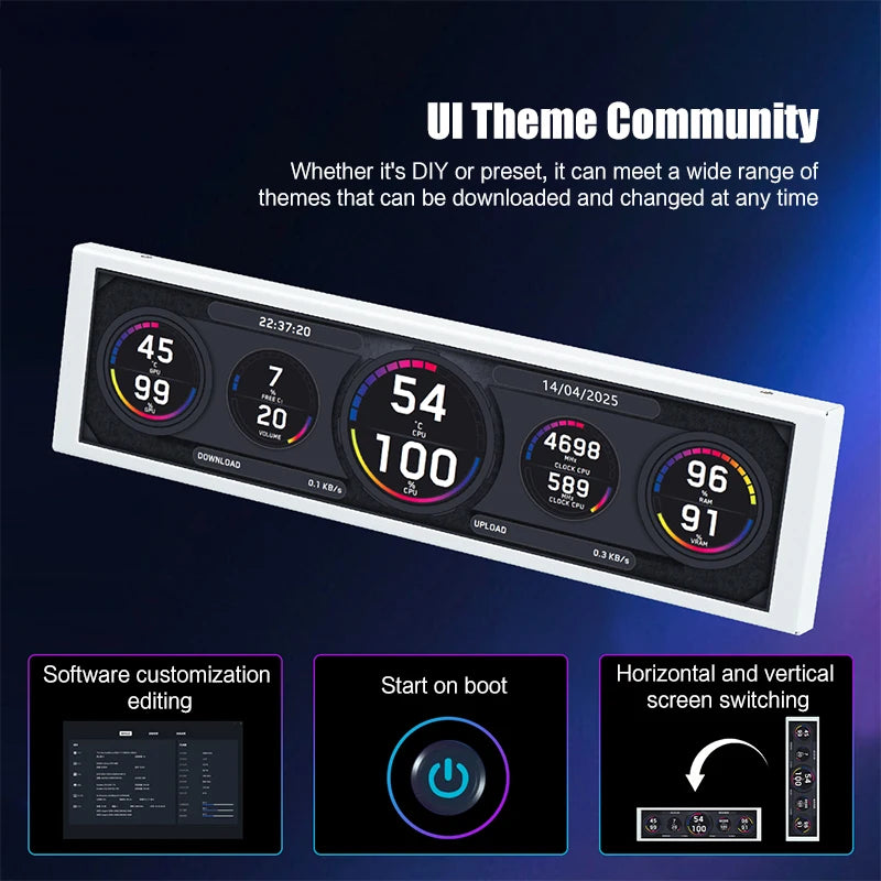 9.16'' Small Screen Display, IPS LCD Monitor for Desktop Computer Hardware Working Monitoring, Windowed Chassis Dedicated