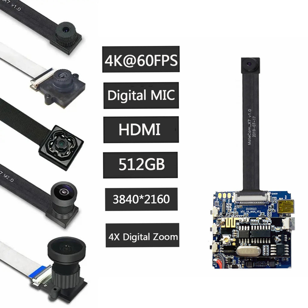 وحدة كاميرا صغيرة WiFi P2P بدقة 14 ميجابكسل 4K 60 إطارًا في الثانية مع كشف الحركة وتقريب رقمي وعدسة عين ثقب Matecam X9 مسجل كاميرا صغير ذاتي الصنع