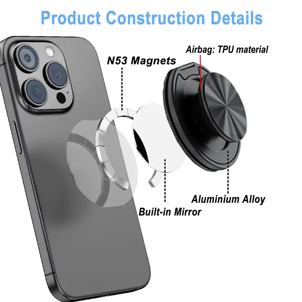 Grippopso Magnetic Suction Phone Mount Built-in Mirror Socket for MagSafe Grip Holder, Adjustable Cell Phone Stand for Desk
