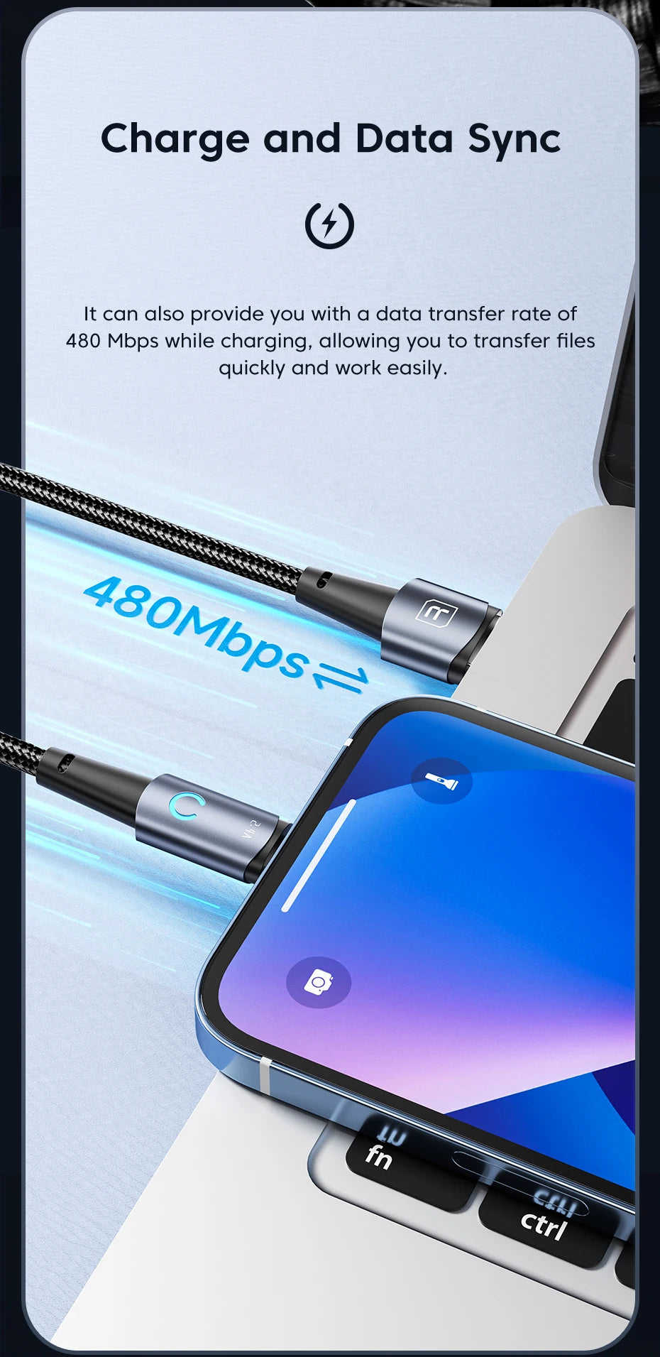 Toocki USB to Lighting or Type C Cable for iPhone 14 13 12 Pro Max 8 7 plus Led Charger USB C Cable Fast Charging Cable 1m 2m