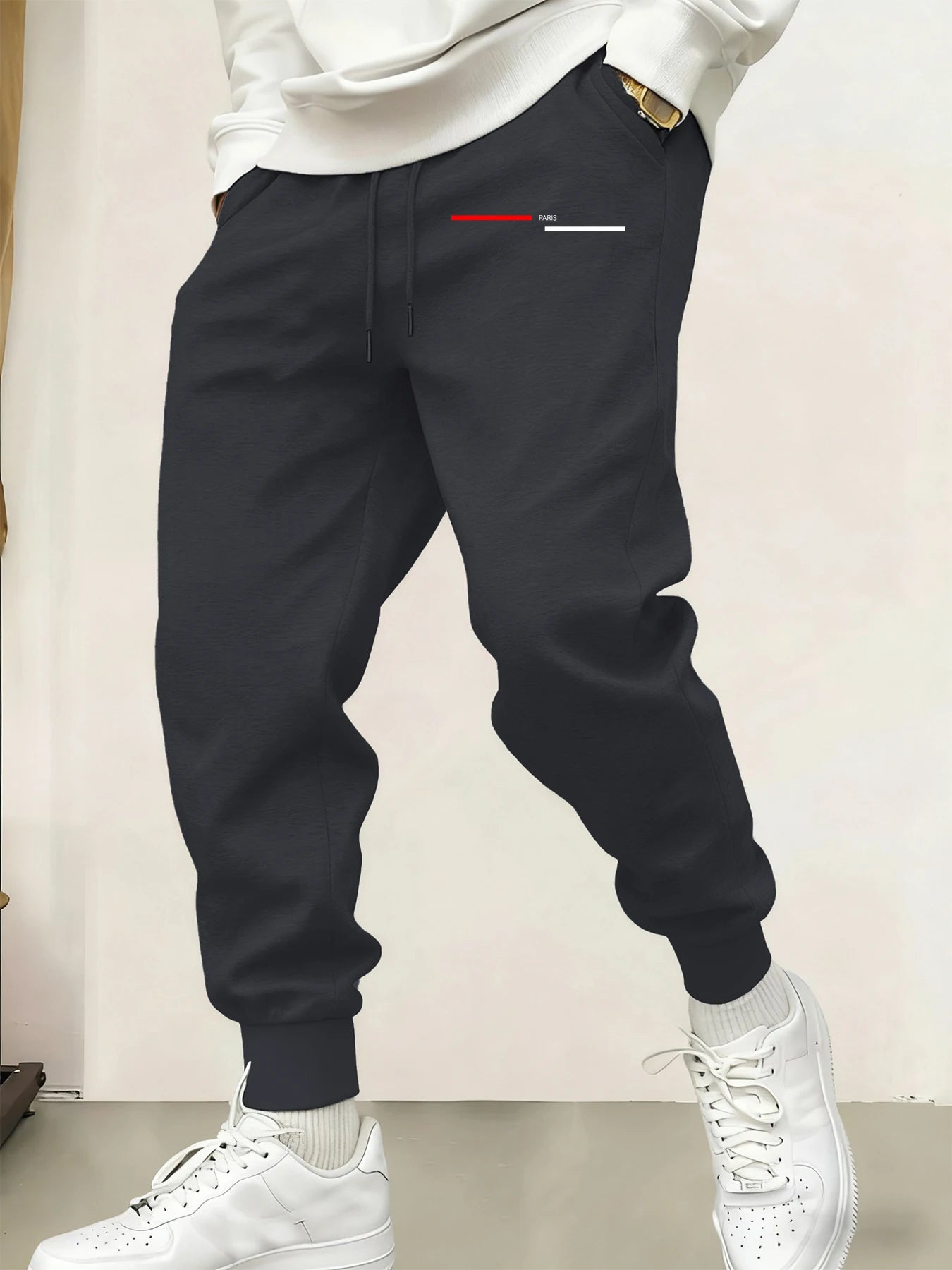 Paris Line Print Mens Sweatpant Trendy Jogging Britches Casual Comfy Long Pants Sports Basic Trousers Unisex Fashion Pant