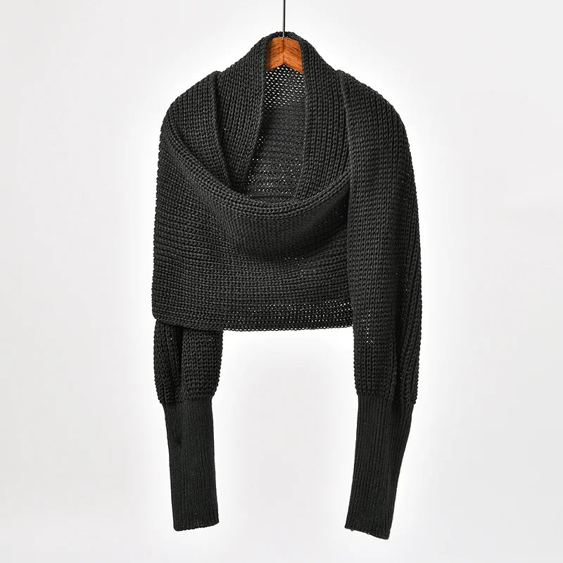 Thick Knitted Shawl Scarf With Sleeves Soft Warm Knitwear Cardigan Cloak Wrap Shoulder Neck Protect Pashmina Scarves Dual Use