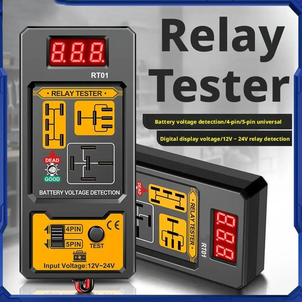 Universal Car Relay Tester Dual Voltage Checker 12/24V Digital Display Automotive LED Indicator Light Relay Diagnostic