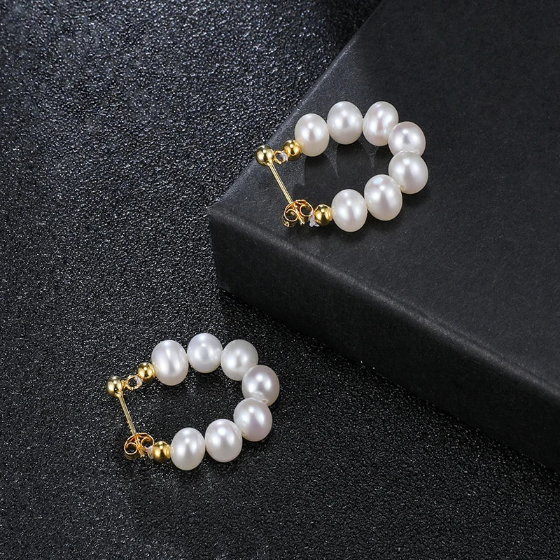 5-6mm Natural Freshwater Pearls Flat Round Shape Earrings 925 Sterling Silver Fashion Trendy Style Jewelry Gifts for Women