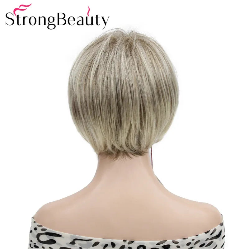 شعر مستعار StrongBeauty قصير ومستقيم من الألياف الصناعية الناعمة للسيدات متوفر بألوان عديدة