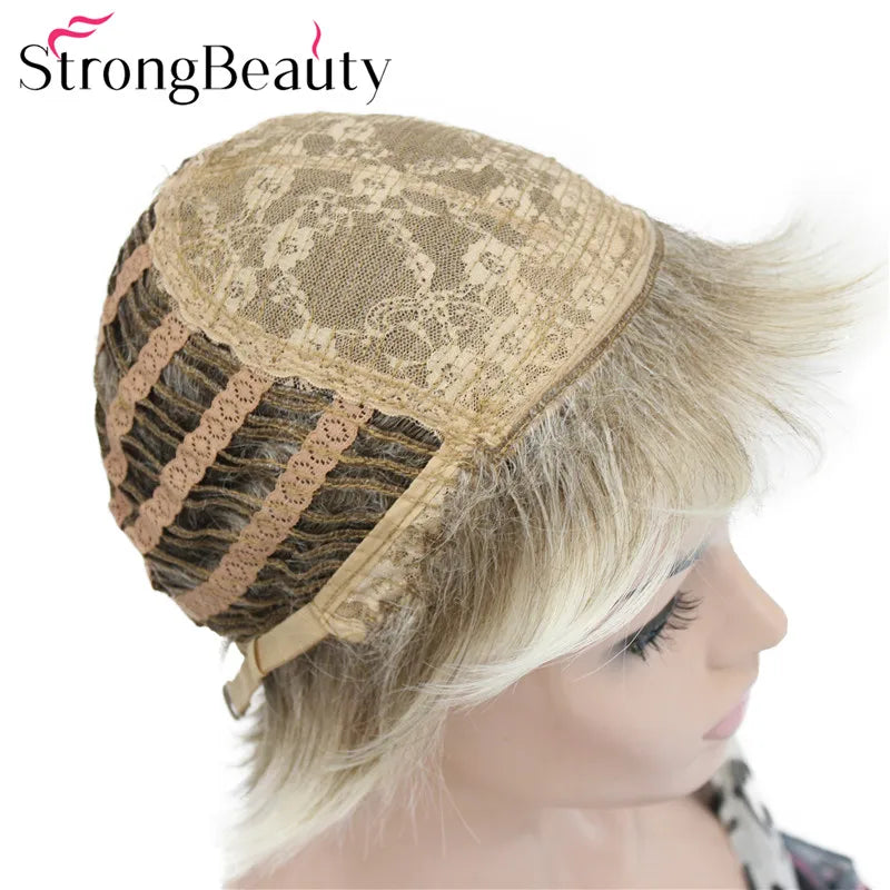 شعر مستعار StrongBeauty قصير ومستقيم من الألياف الصناعية الناعمة للسيدات متوفر بألوان عديدة