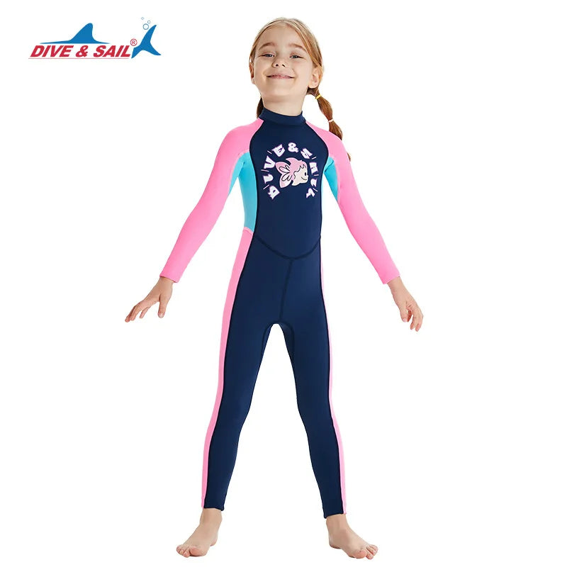 Children's Sunscreen Swimsuit Quick Drying Long Sleeved One Piece Sun Protection Diving Suit Floating Swimming Surfing Wetsuit