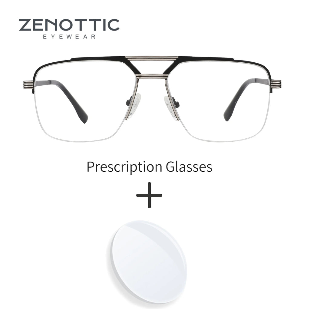 ZENOTTIC (XL Size) 2025 New Arrivals Half-frame Aviator Prescription Eyeglasses Anti Blue Ray Photochromic Optical Glasses