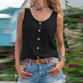 Summer T-shirts Women Casual O Neck Tank Tops Female Solid Sleeveless Shirts For Women Fashion Loose Button Tee