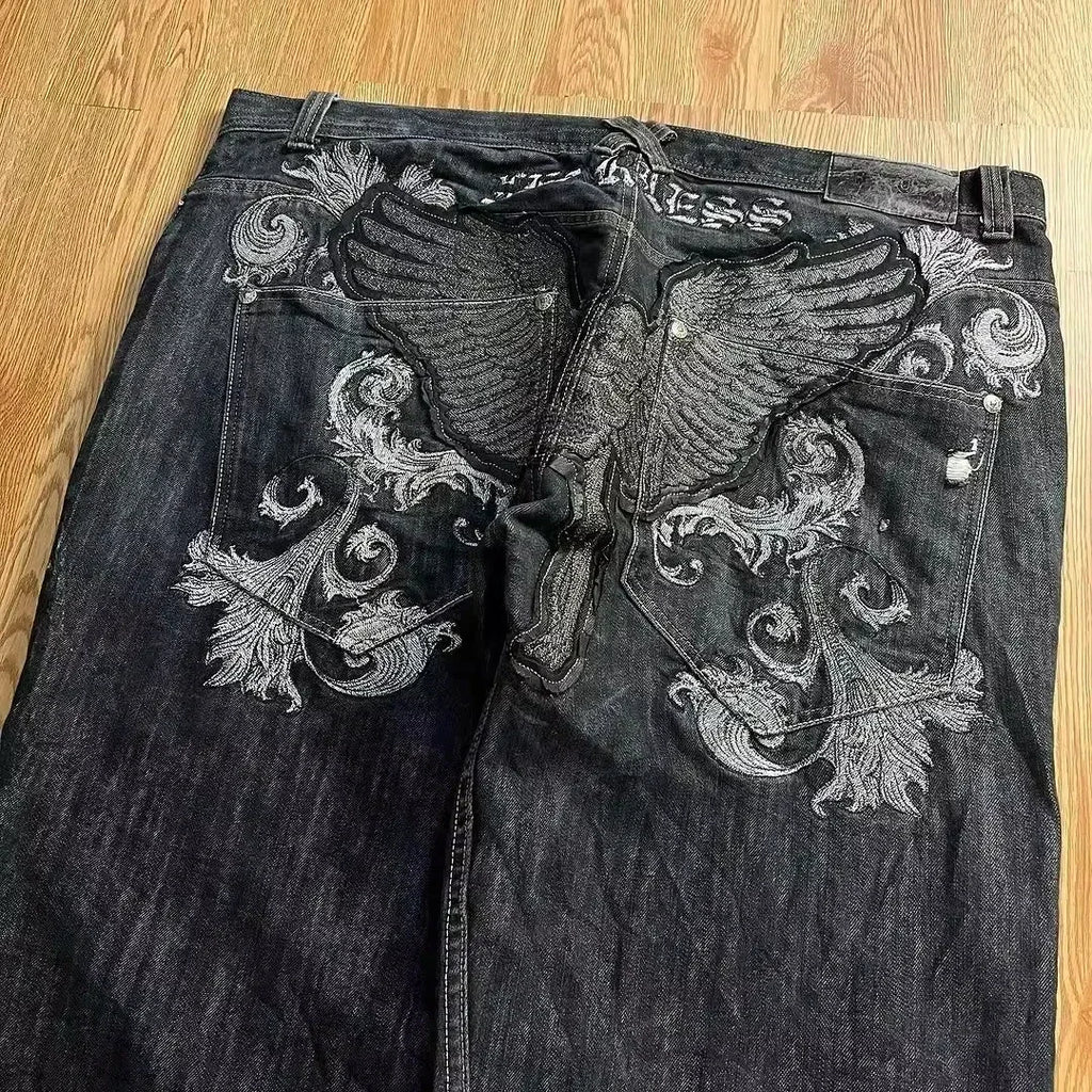 Affliction New Jeans American New Fashion Embroidered Loose Jeans Men and Women Street Casual Floor Mopping Pants