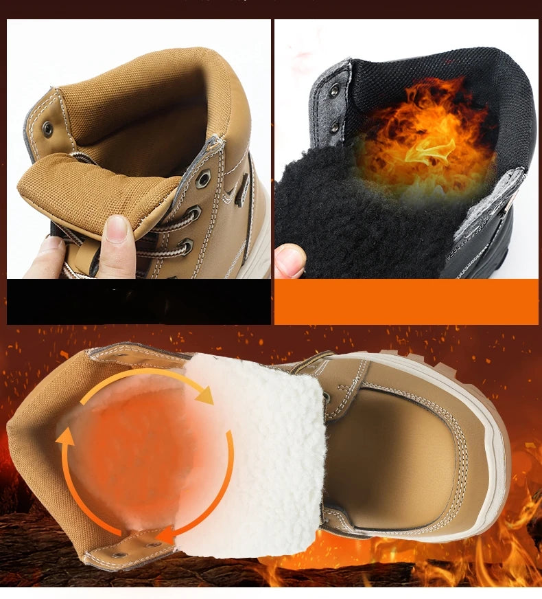 Yellow Ankle Boots Cowboy Footwear Snow Warm Fur Sneakers Padded Trekking Black Waterproof Leather Men Hiking Shoe Winter Summer