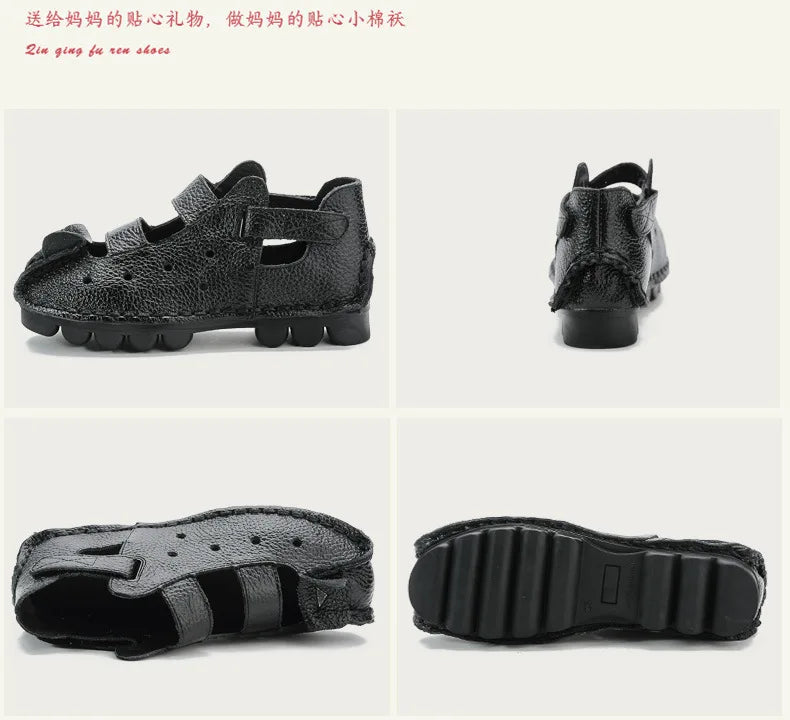 Summer Fashion Sandals 2024 New Leather Women's Shoes Soft Bottom Flat Personality Casual Women's Sandals Retro Handmade Sandals
