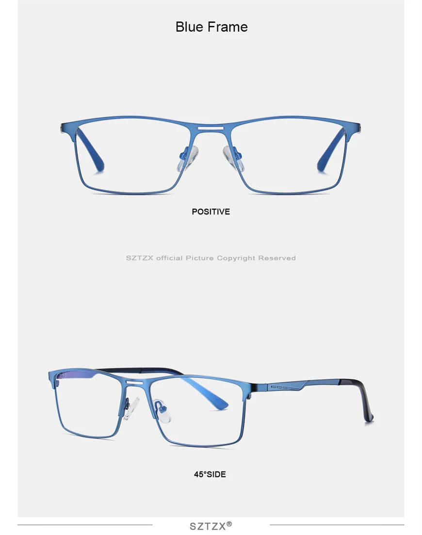 SZTZX Men Business Reading Glasses Anti Blue Light Myopia Prescription Eyeglasses Ultralight Photochromic Optical Sunglasses