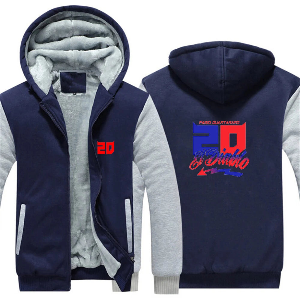 2025 Autumn Winter FABIO QUARTARARO WITH SIGNATURE Print Cold Prevention Warm Hooded Coat Men Splicing Sleeve Thickened Hoodies