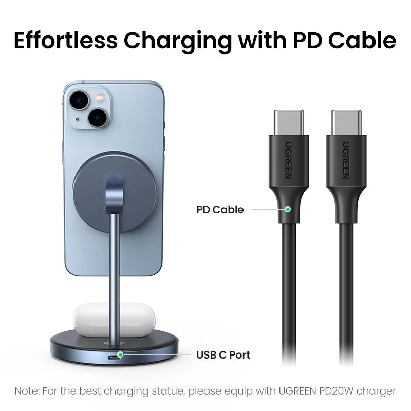 IL Special UGREEN Magnetic Wireless Charger 20W Max 2-in-1 Charging Stand For iPhone 14 Pro Max/iPhone 13/AirPods Fast Charger