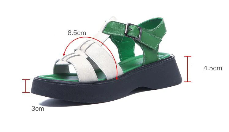 GKTINOO Summer Mixed Color Genuine Leather Sandals Roman Shoes Platform Wedges Woven Thick Soled Sandals Women Shoes Large Size