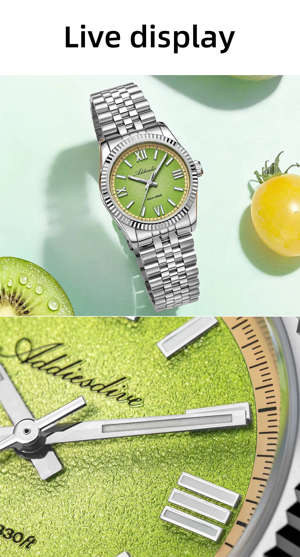 ADDIESDIVE 2025 NEW Colorful Dial Quartz Watch For Men VH31 Movement Stainless Steel Sapphire Glass 100M Waterproof Dive Watches