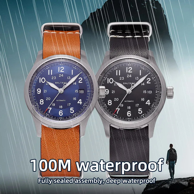 Baltany Military Field Watch S2049 Sapphire Calendar 24H Indicator Luxury Men's NH35 Auto Mechanical Homage Waterproof Watches