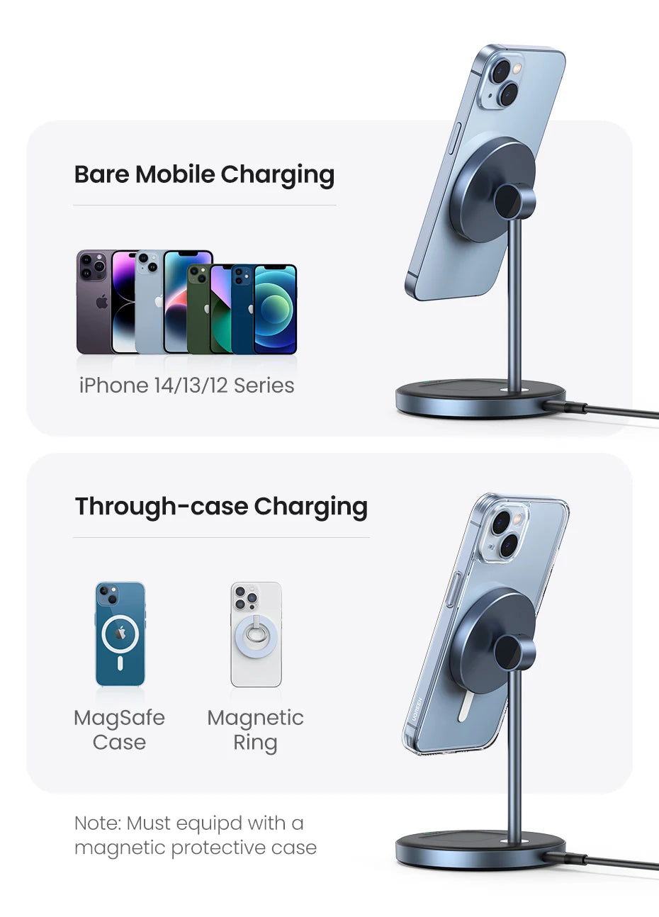 IL Special UGREEN Magnetic Wireless Charger 20W Max 2-in-1 Charging Stand For iPhone 14 Pro Max/iPhone 13/AirPods Fast Charger