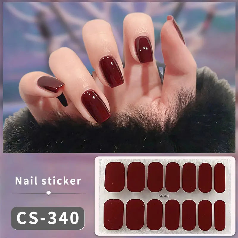 1pc DIY Baking-free Nail Stickers Long-Lasting Solid Color Fresh Flowers Christmas Autumn Nail Strips Patch Full Cover Decal