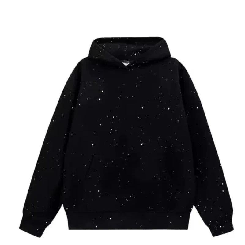 Sequined Hoody Korean Streetwear Men Sweatshirts Plus Fleece New Winter American Style Chic Solid Loose Pockets Fashion Hoodies