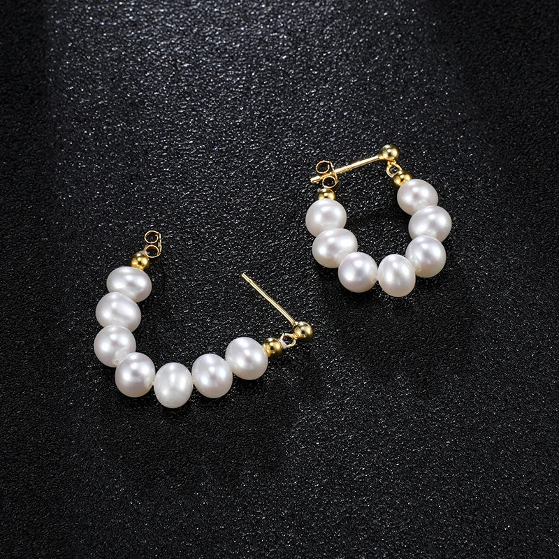5-6mm Natural Freshwater Pearls Flat Round Shape Earrings 925 Sterling Silver Fashion Trendy Style Jewelry Gifts for Women