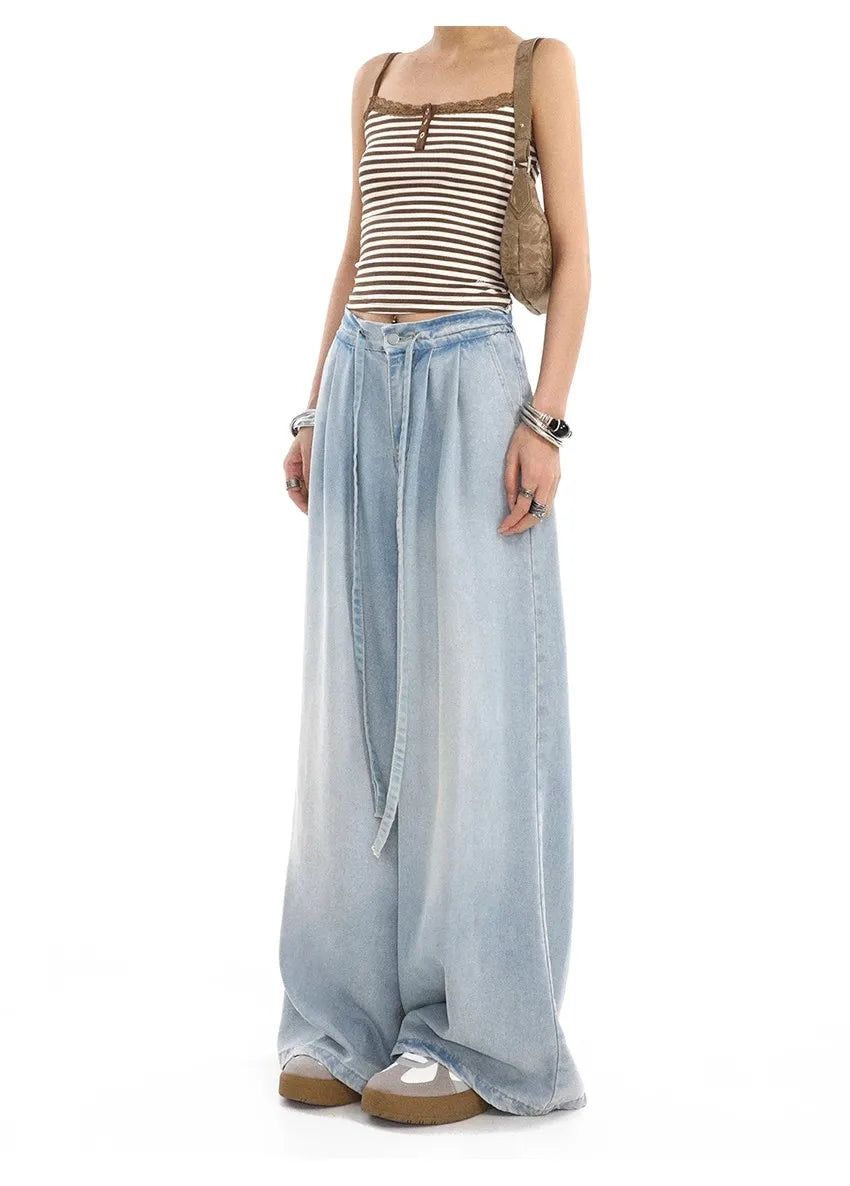 2025 Summer New Drape Wide Leg Jeans Elastic Versatile Ins Trendy Versatile Trousers Harajuku Jeans for Women Denim Pants