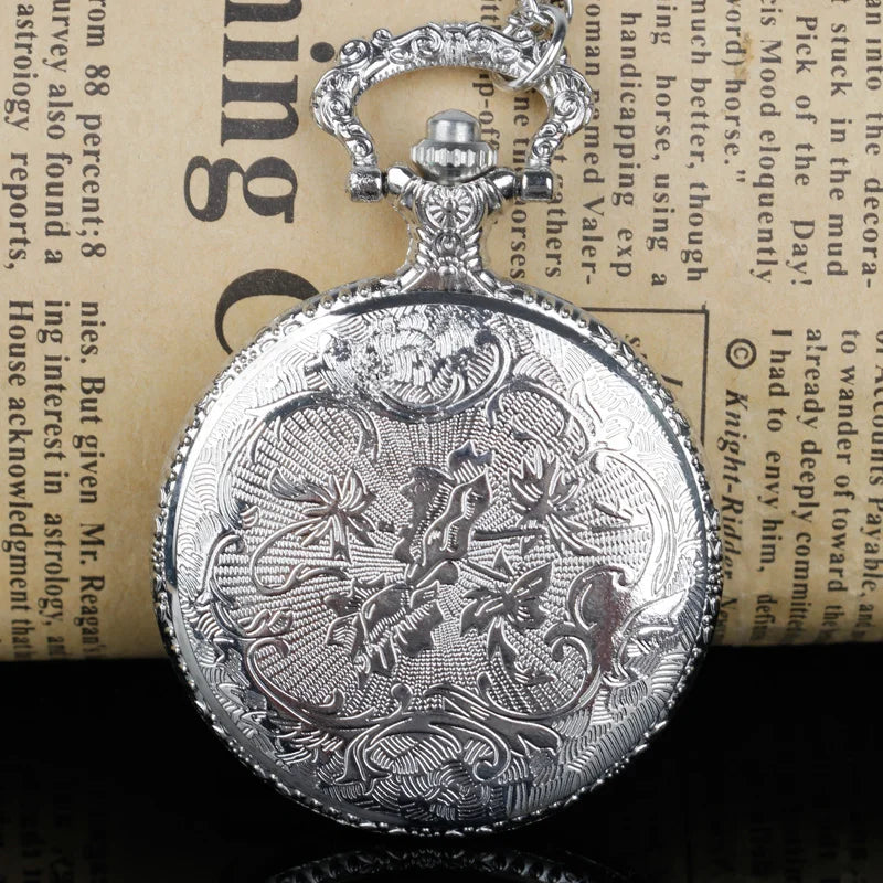 Antique Steam Train Design Pocket Watch with Chain Necklace Vintage Quartz Pendant FOB Chain Watches Jewelry Accessories Gifts
