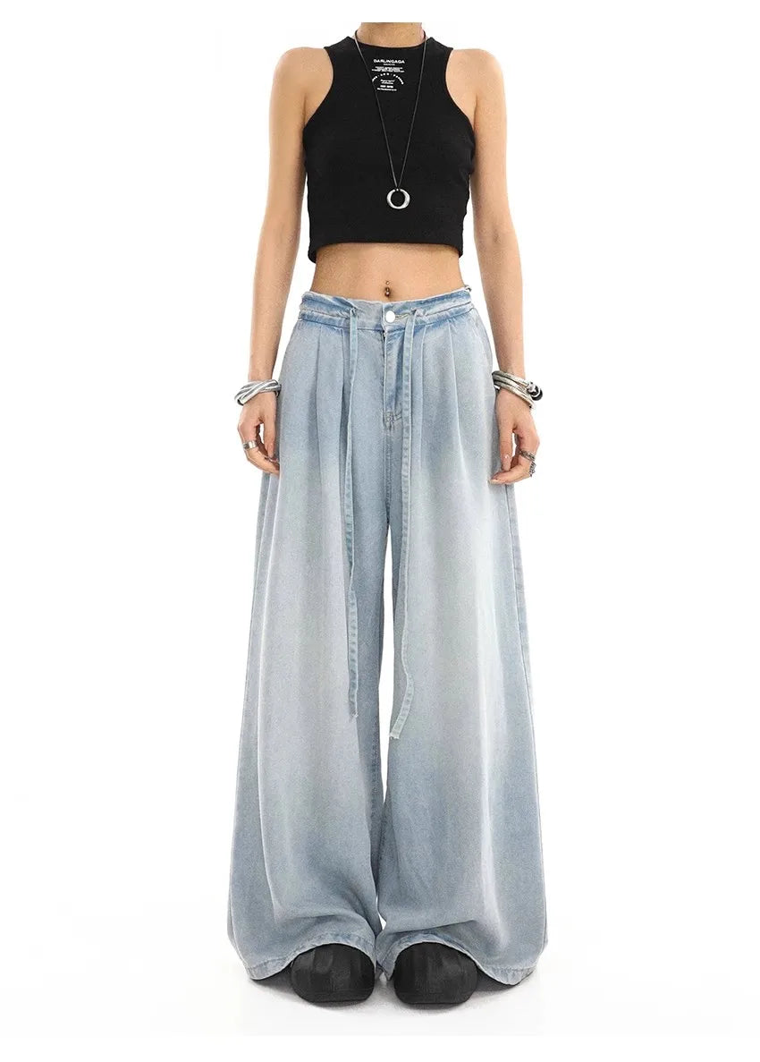 2025 Summer New Drape Wide Leg Jeans Elastic Versatile Ins Trendy Versatile Trousers Harajuku Jeans for Women Denim Pants