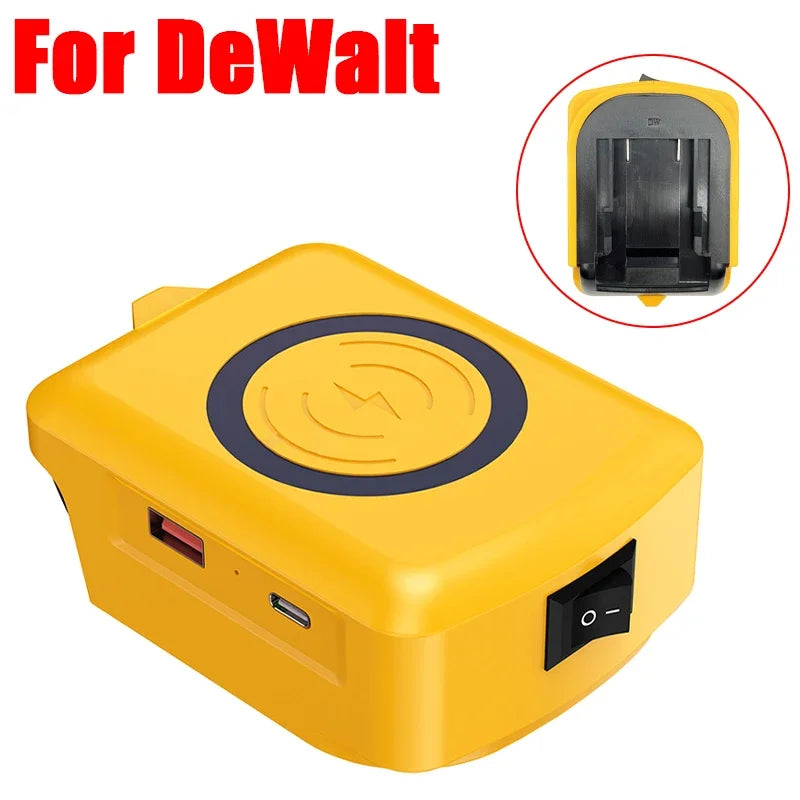 For Makita For Dewalt 20V For Milwaukee For M18 For Bosch 18V Lithium Battery Wireless Charger Adapter USB Type C Power Bank