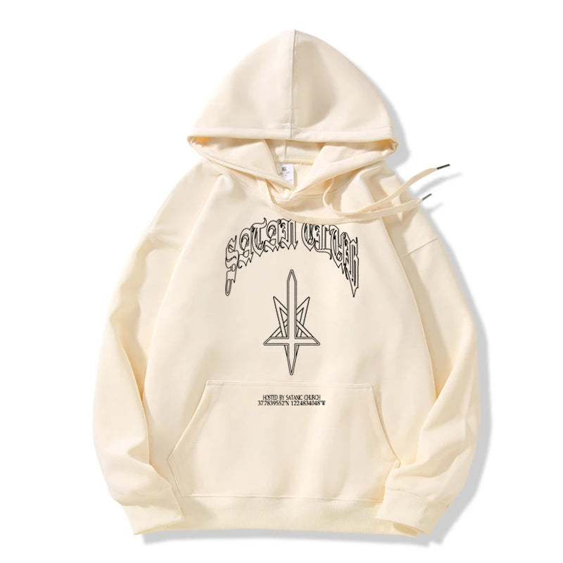 Hip Hop Streetwear Men Hoodies Satan Club Graphic Print Hooded Women Unisex Autumn Winter Punk Sweatshirts Y2K Coat Clothes Goth