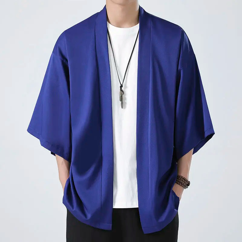Japanese Costume Shirt Men Summer Kimono Harajuku Style Tops Coat Japan Haori Short Sleeve Traditional Loose Casual Shirt Yukata