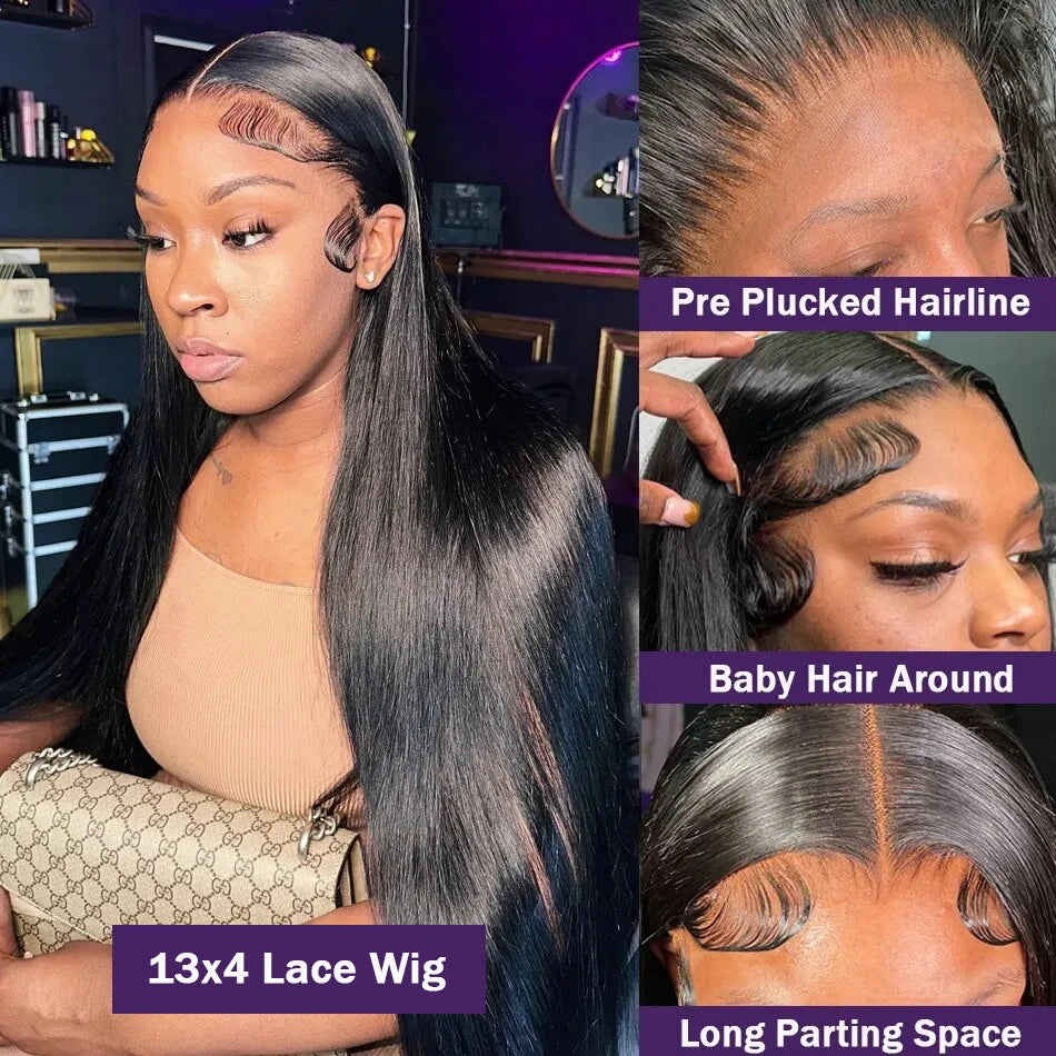 Wigirl HD 30 40 Inch Straight 13x6 Human Hair Lace Frontal Wigs 200% Brazilian Remy PrePlucked 13x4 Lace Front Wig For Women