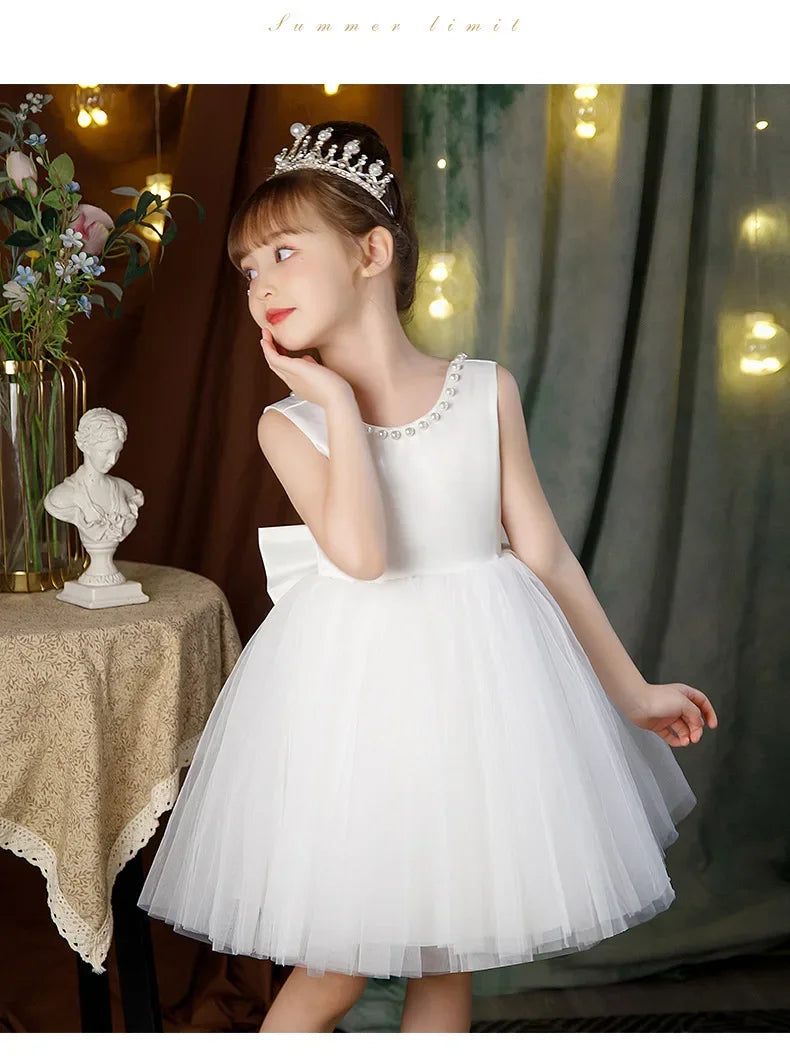 New Girls Princess Dress Summer Tulle Big Bow Girls Wedding Dress Piano Performance Costume Host Costume 2-10 Years Kids Clothes