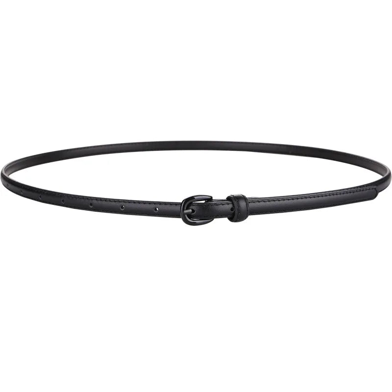 Fashionable Women's Thin Leather Belt Skinny Genuine Leather Belt with Pin Buckle for Jeans and Dresses