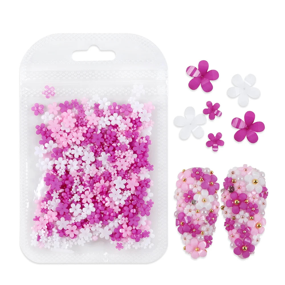 400pcs Acrylic Flower 3D Nail Art Decorations Spring Summer Resin Flower Nail Charms Design Rhinestones DIY Manicure Accessories