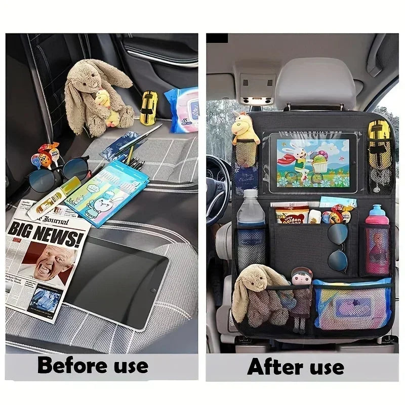 Car Back Seat Organizer with Touch Screen Tablet Holder Automatic Storage Pocket Protector for Travel